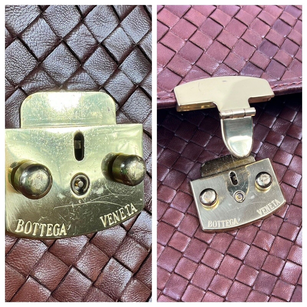 Bottega Veneta Cognac Brown Woven Leather Briefcase Top Handle Gold Buckle - Picture 10 of 16